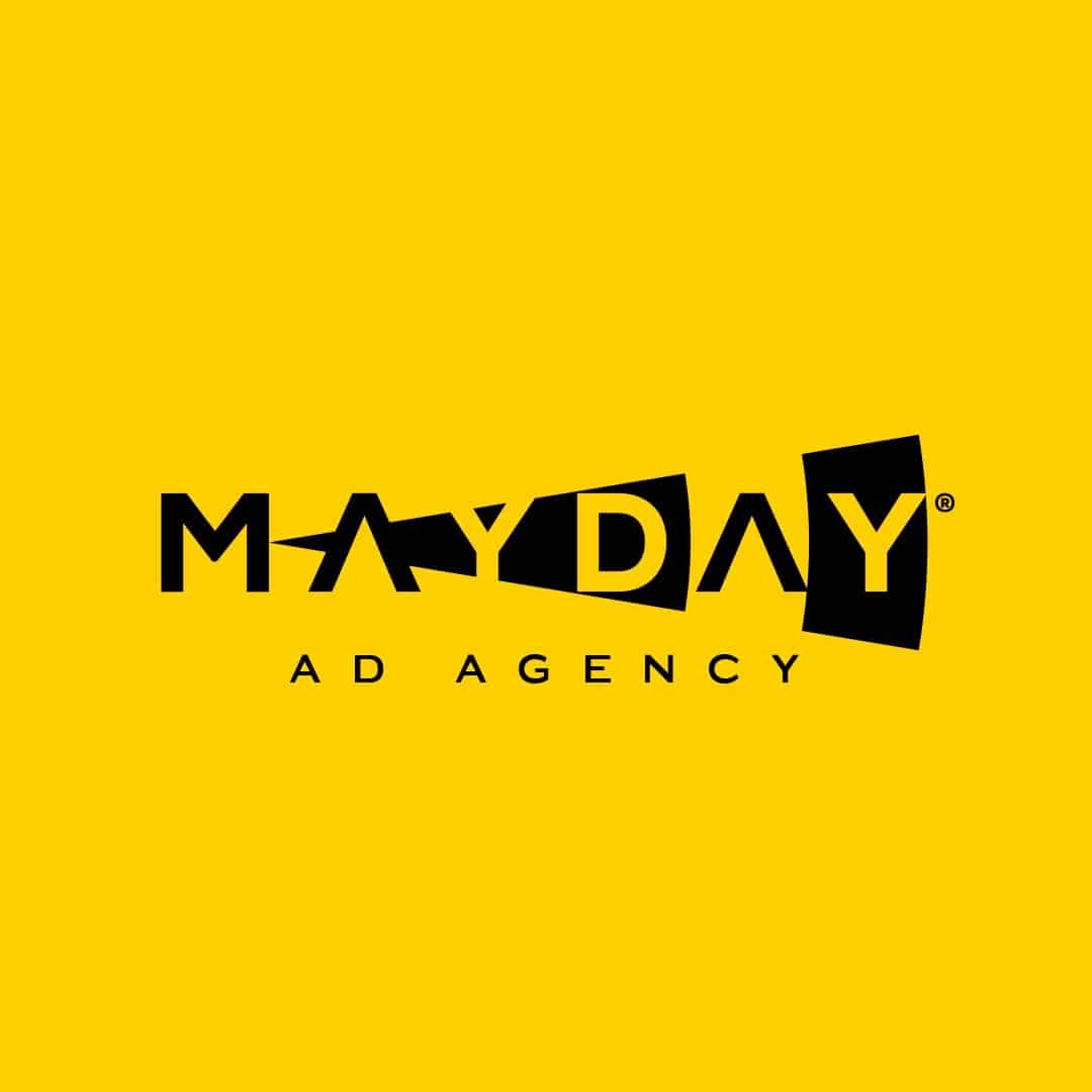 Yellow background with bold black text reading "Mayday Ad Agency" in a playful font.