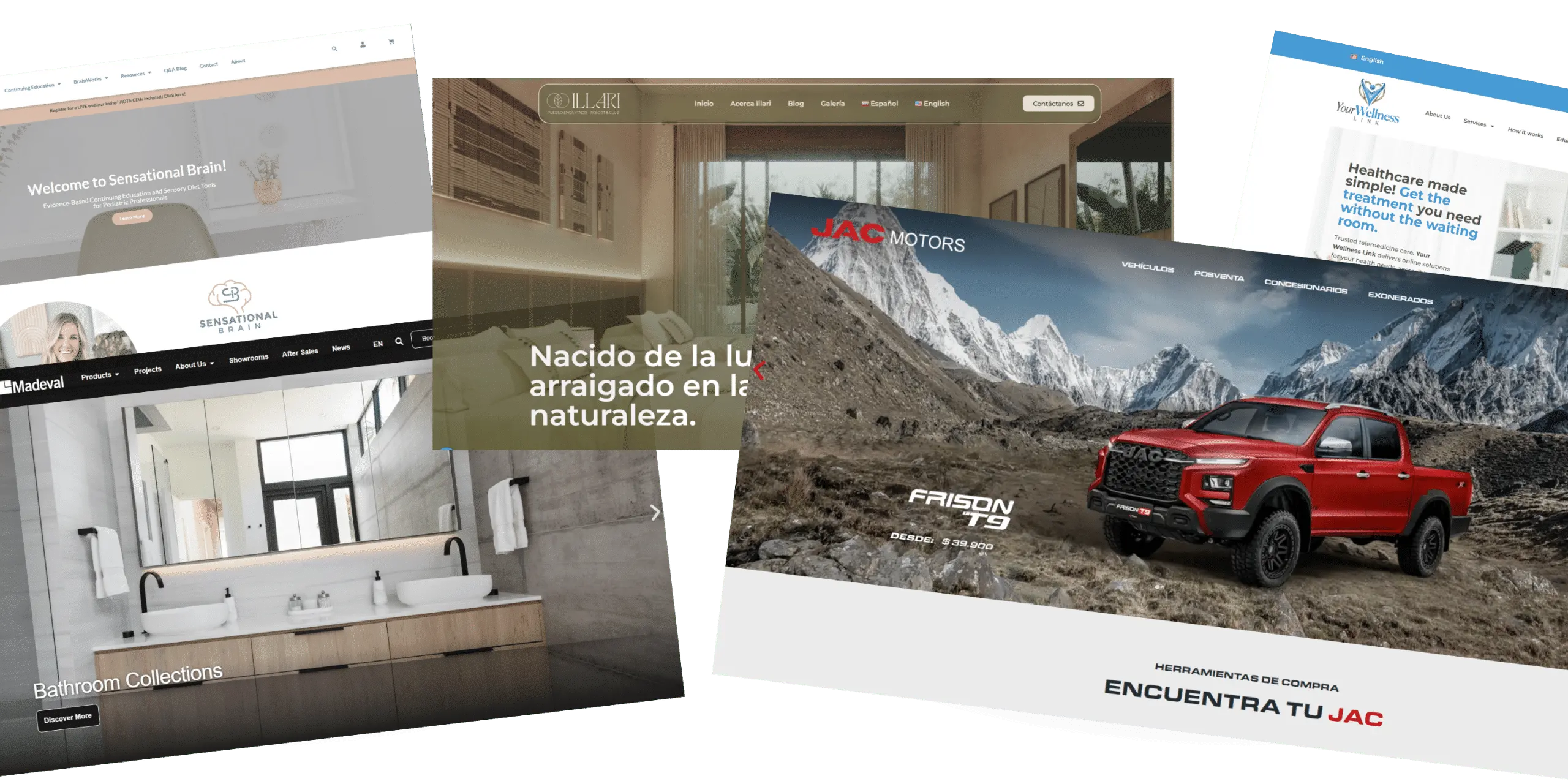 Collage of diverse digital tech websites showcasing various designs and functionalities.